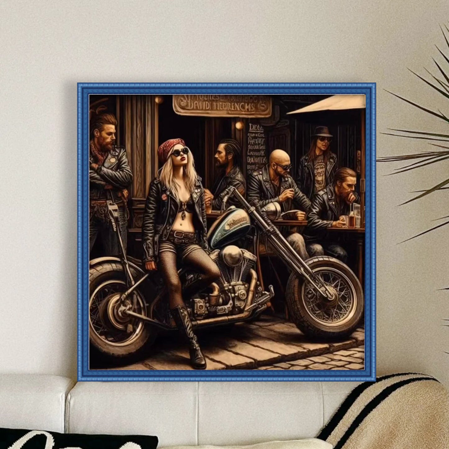 Motorcycle And Girl - Full 11CT Stamped Cross Stitch 45x45CM - Huacan