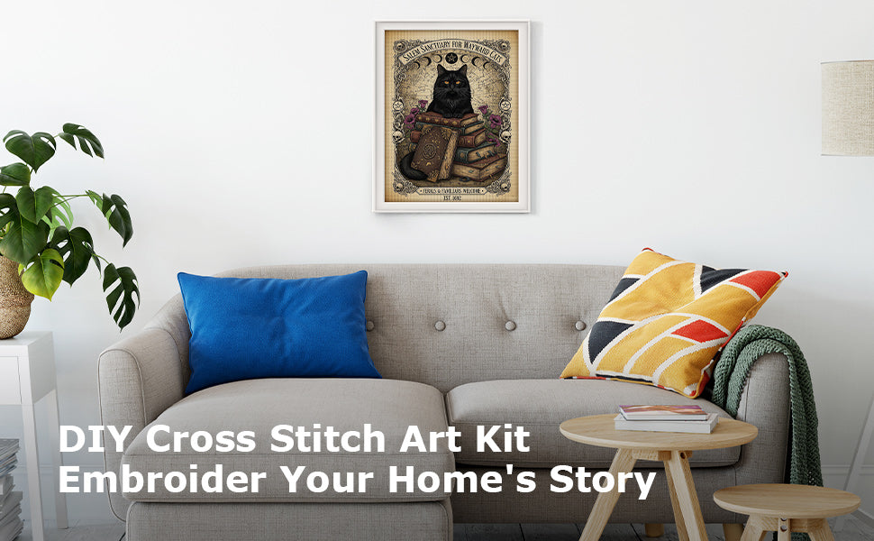 Black Cat And Books - Full 11CT Stamped Cross Stitch 40x60CM - Huacan