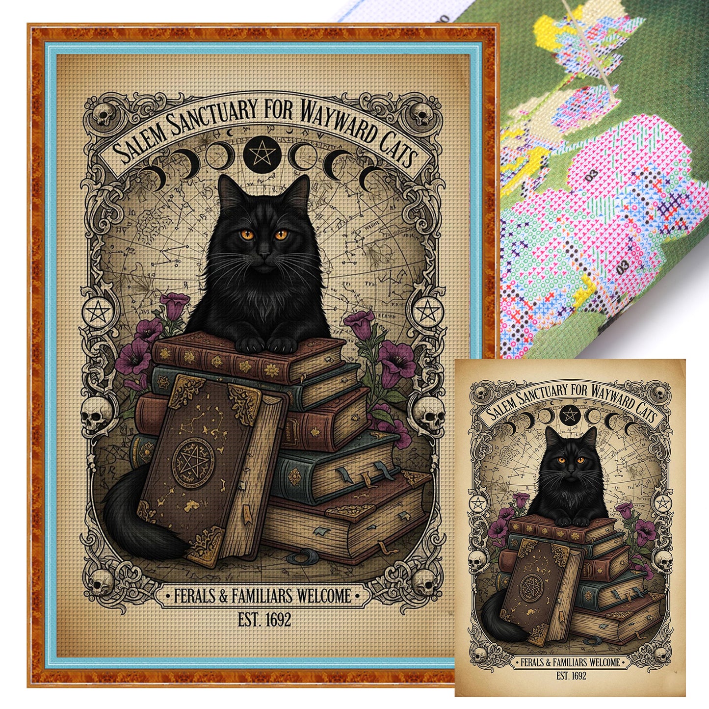 Black Cat And Books - Full 11CT Stamped Cross Stitch 40x60CM - Huacan