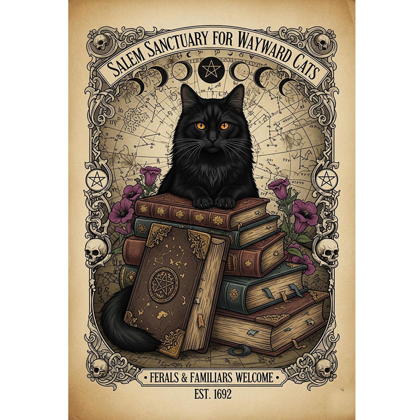 Black Cat And Books - Full 11CT Stamped Cross Stitch 40x60CM - Huacan