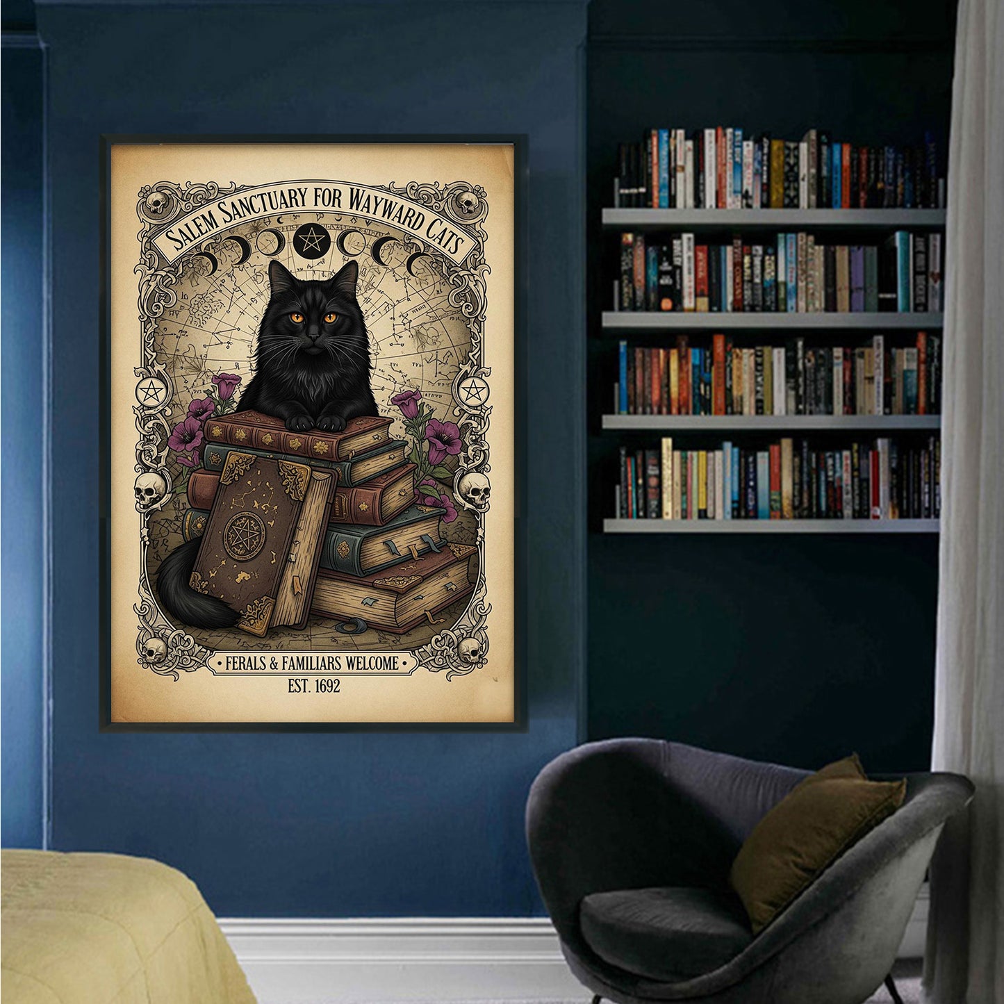 Black Cat And Books - Full 11CT Stamped Cross Stitch 40x60CM - Huacan