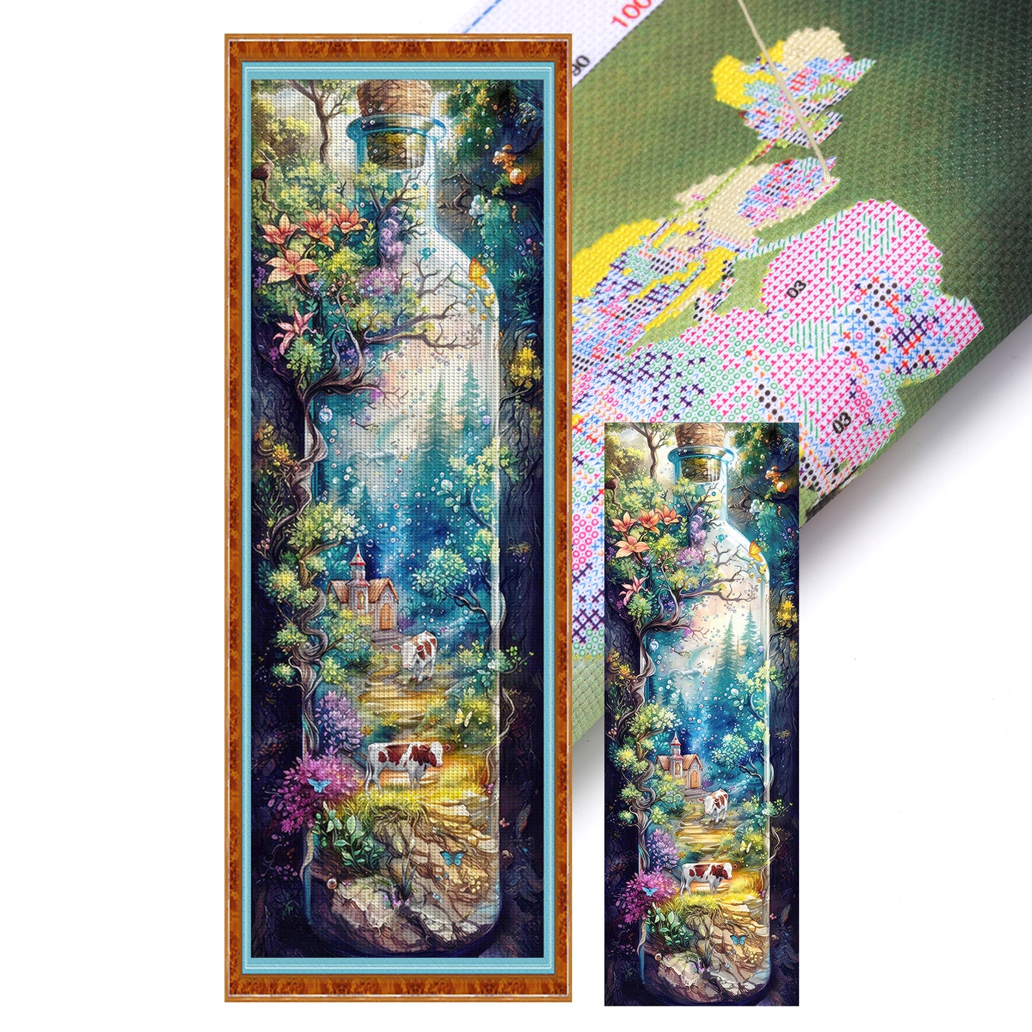 Glass Bottle Scenery - Full 11CT Stamped Cross Stitch 30x90CM - Yishu