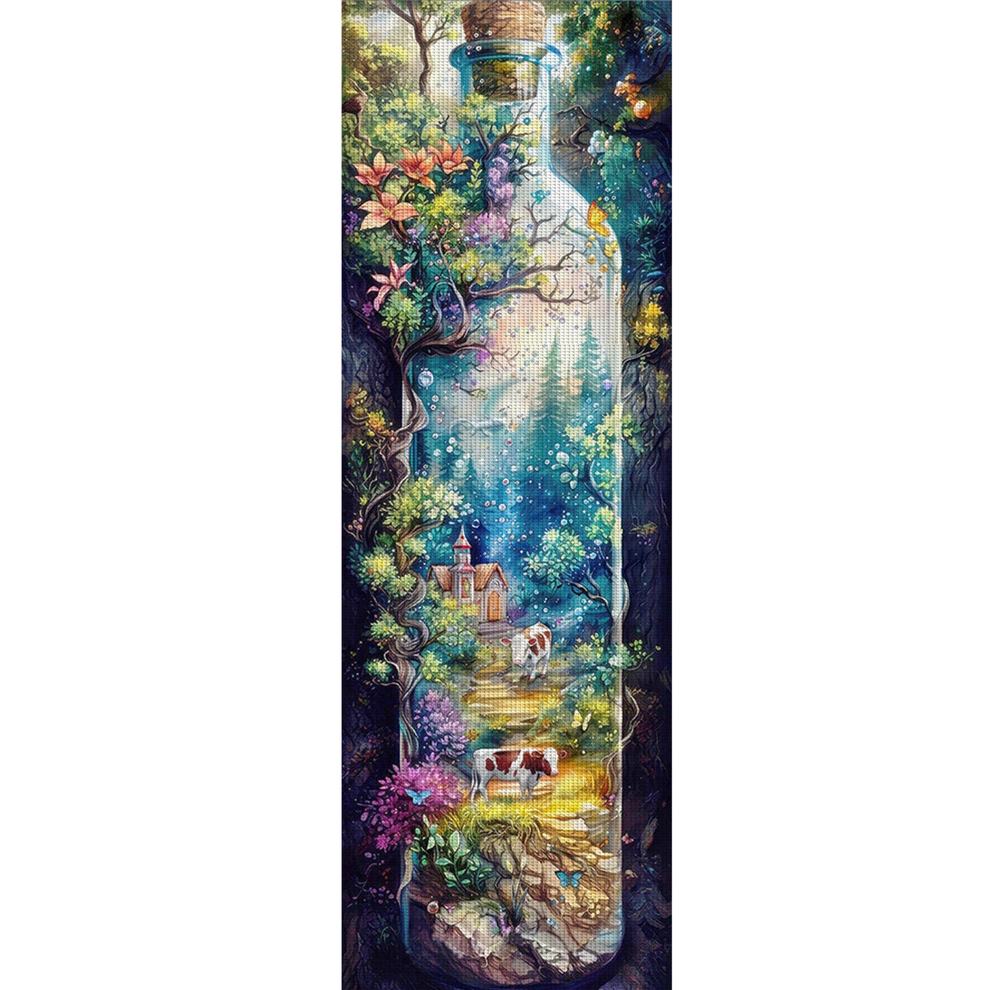 Glass Bottle Scenery - Full 11CT Stamped Cross Stitch 30x90CM - Yishu