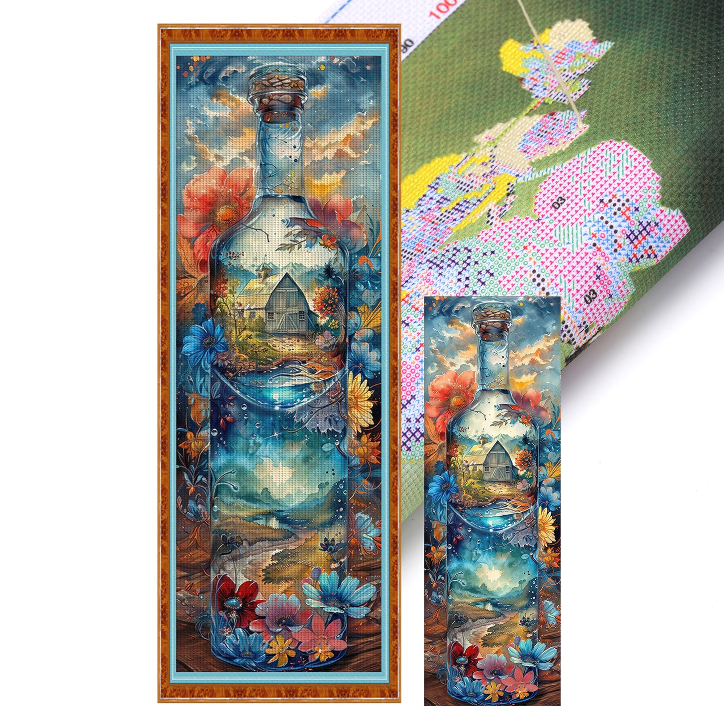 Glass Bottle Scenery - Full 11CT Stamped Cross Stitch 30x90CM - Yishu