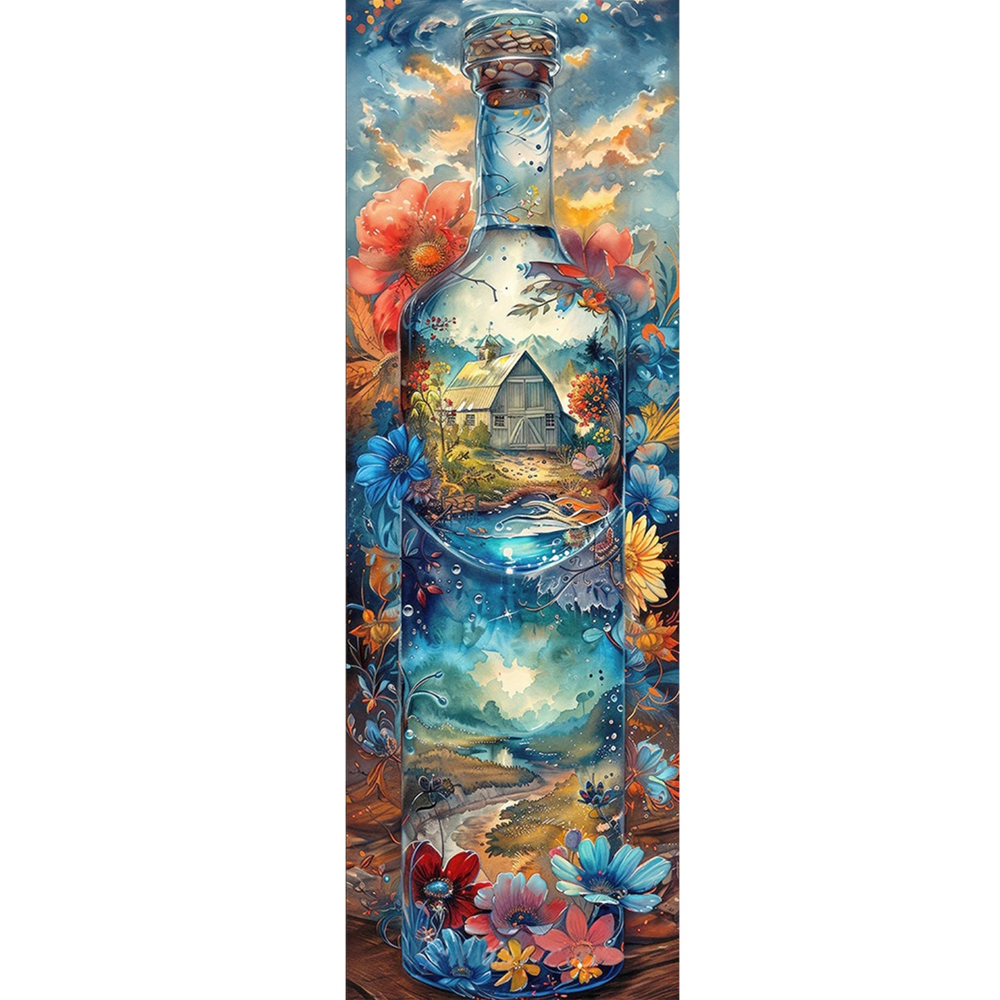Glass Bottle Scenery - Full 11CT Stamped Cross Stitch 30x90CM - Yishu