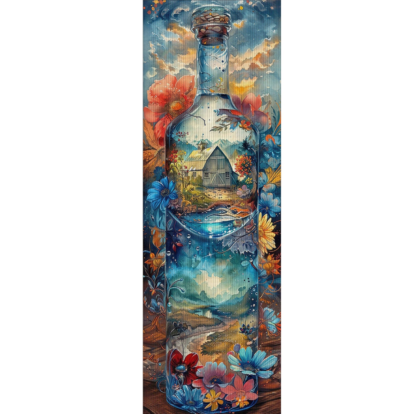 Glass Bottle Scenery - Full 11CT Stamped Cross Stitch 30x90CM - Yishu