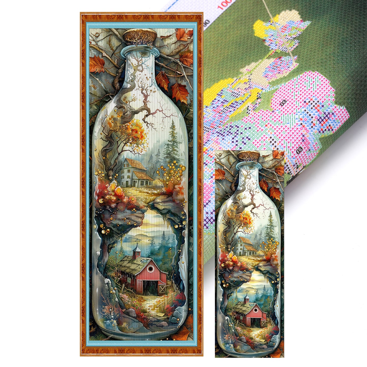 Glass Bottle Scenery - Full 11CT Stamped Cross Stitch 30x90CM - Yishu