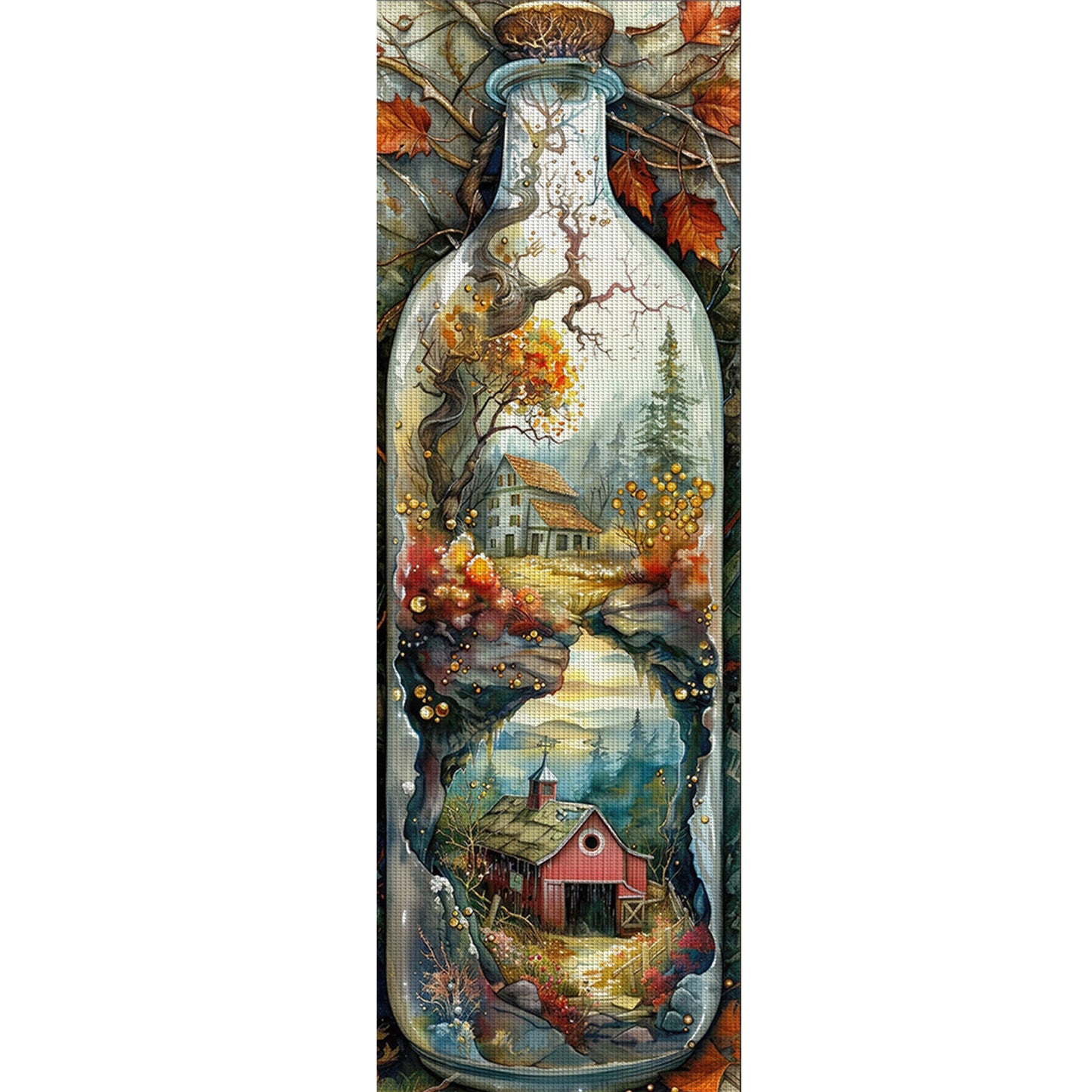 Glass Bottle Scenery - Full 11CT Stamped Cross Stitch 30x90CM - Yishu