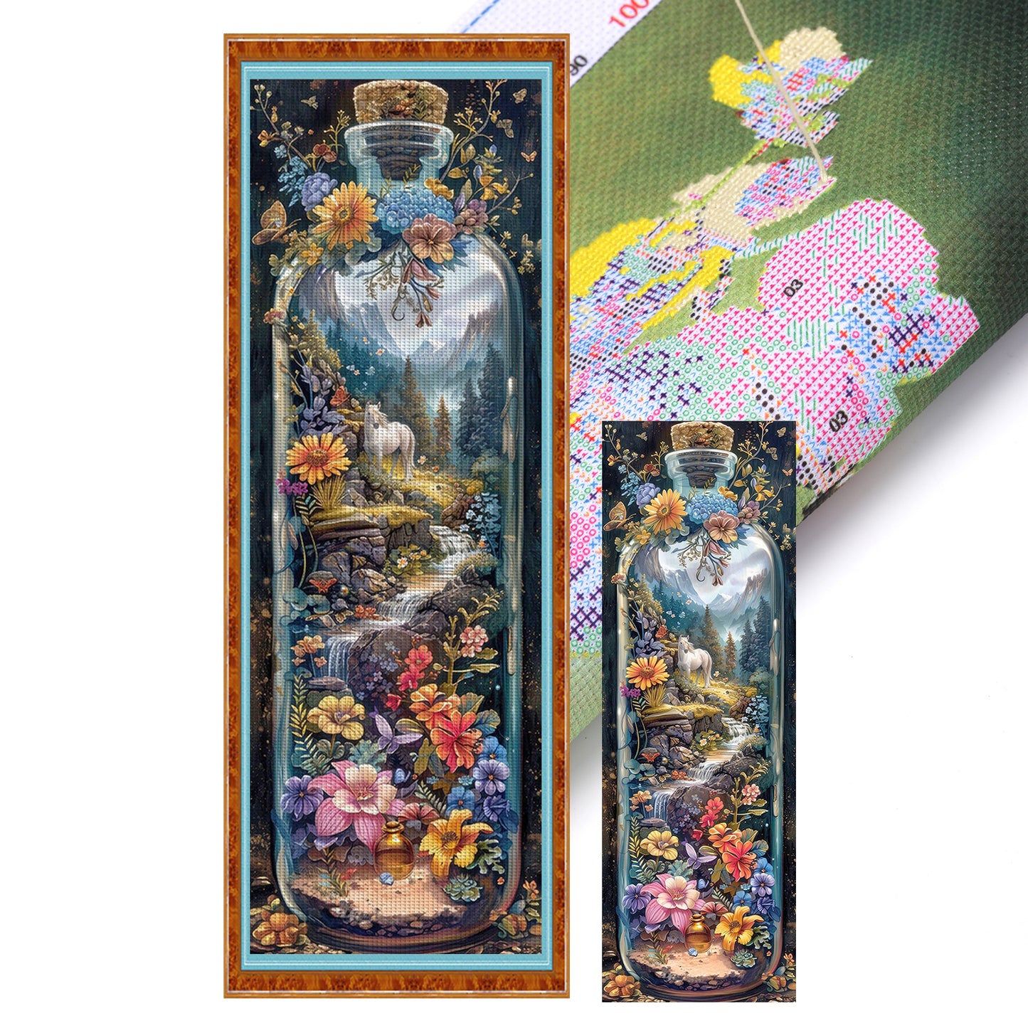 Glass Bottle Scenery - Full 11CT Stamped Cross Stitch 30x90CM - Yishu