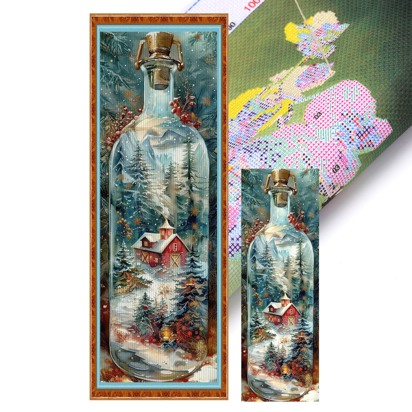 Glass Bottle Scenery - Full 11CT Stamped Cross Stitch 30x90CM - Yishu