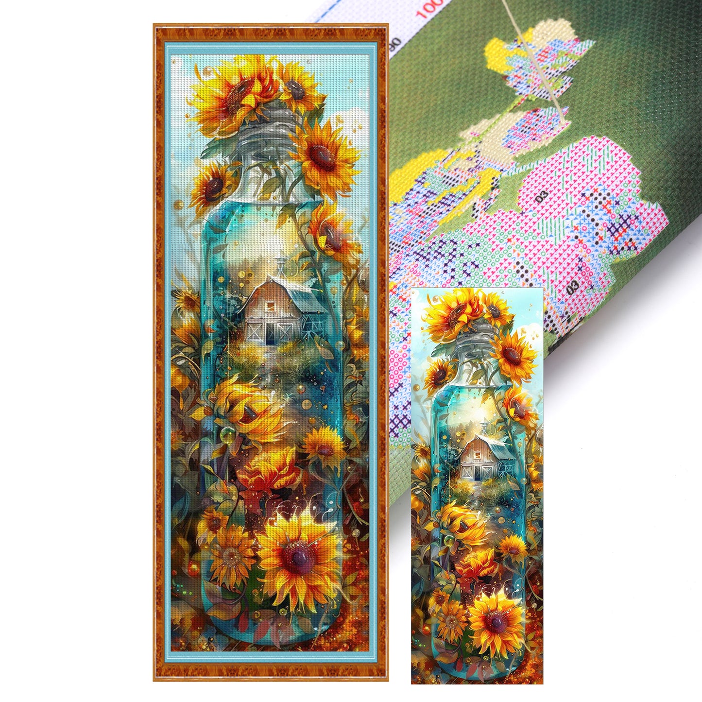 Glass Bottle Scenery - Full 11CT Stamped Cross Stitch 30x90CM - Yishu