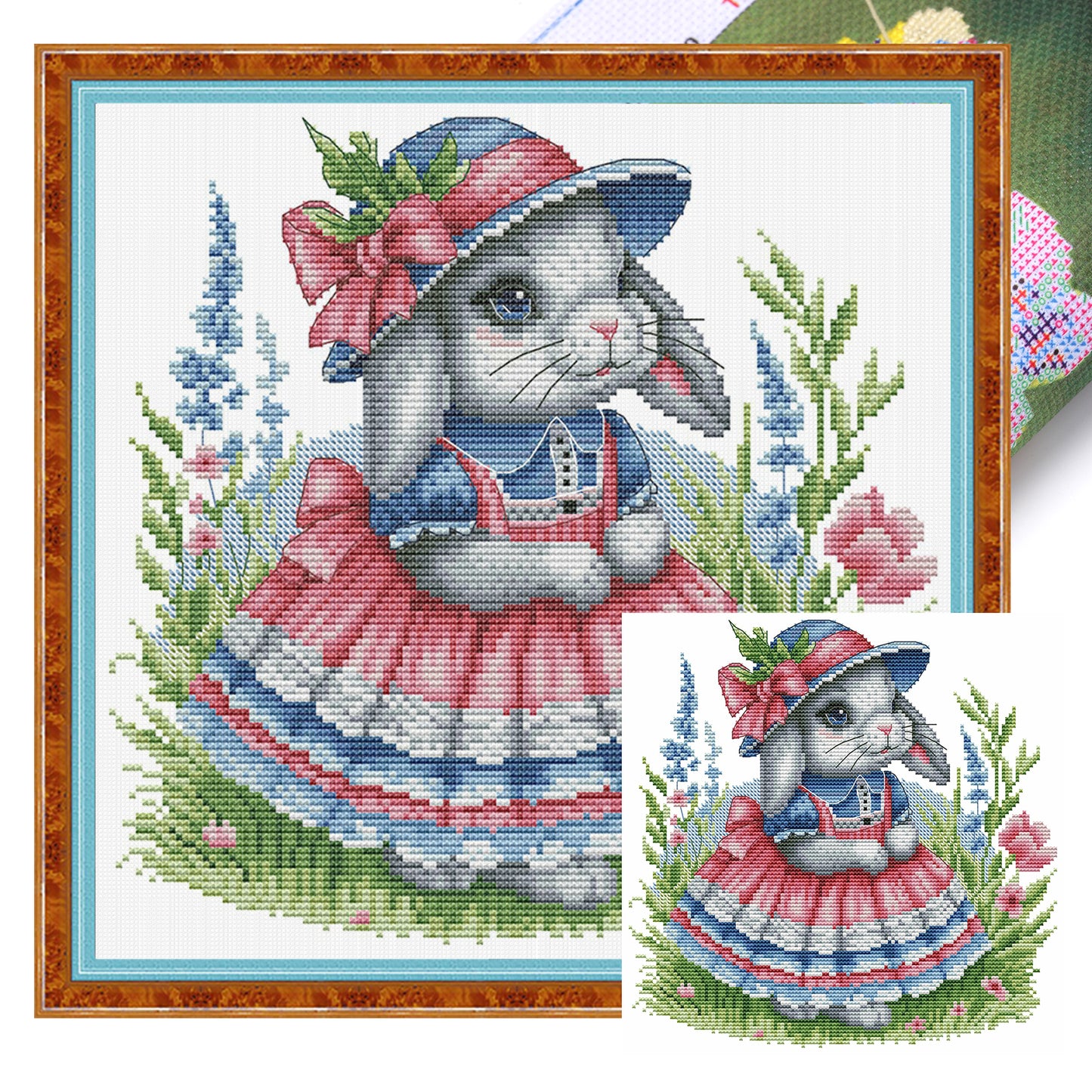 Lolita Bunny - Partial 14CT Stamped Cross Stitch 30x30CM - Joy Sunday Backstitch