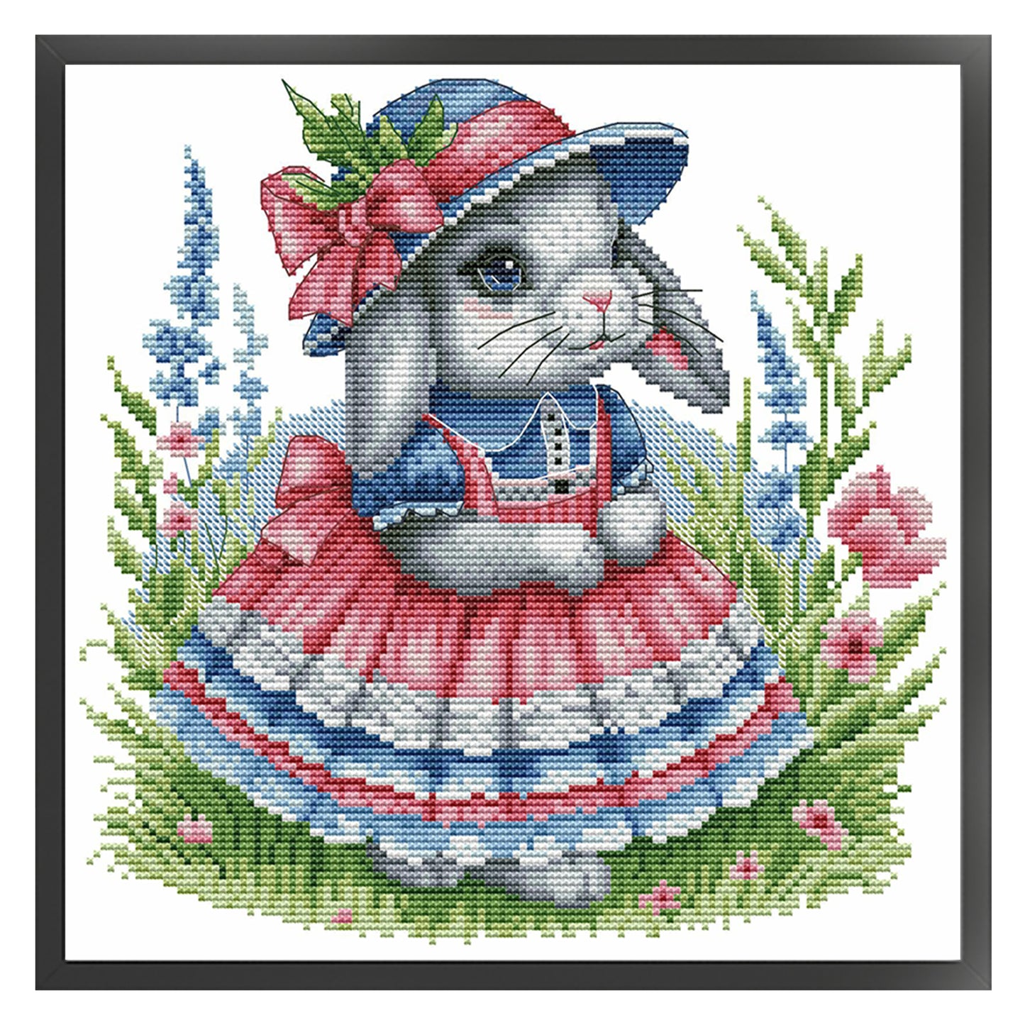 Lolita Bunny - Partial 14CT Stamped Cross Stitch 30x30CM - Joy Sunday Backstitch