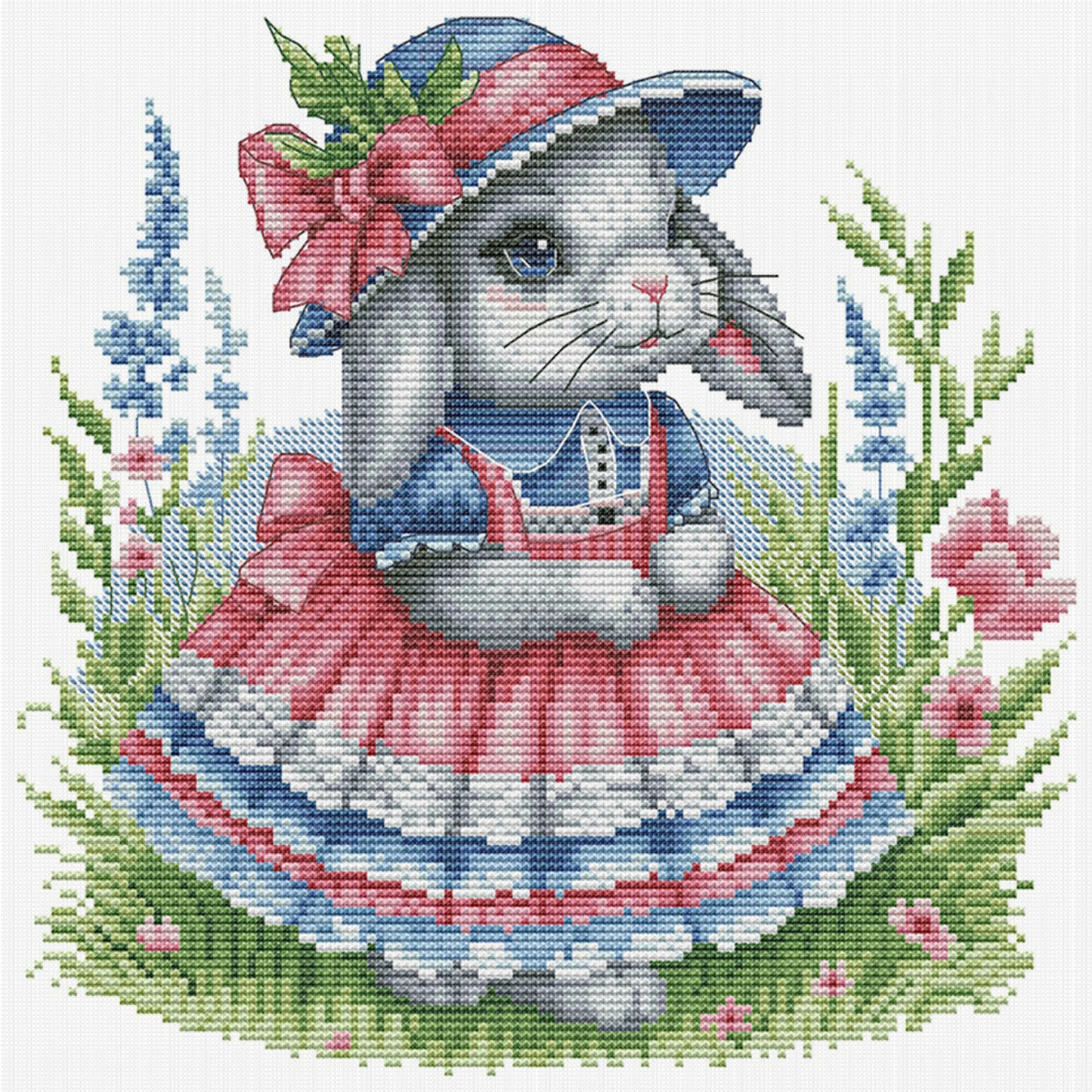Lolita Bunny - Partial 14CT Stamped Cross Stitch 30x30CM - Joy Sunday Backstitch