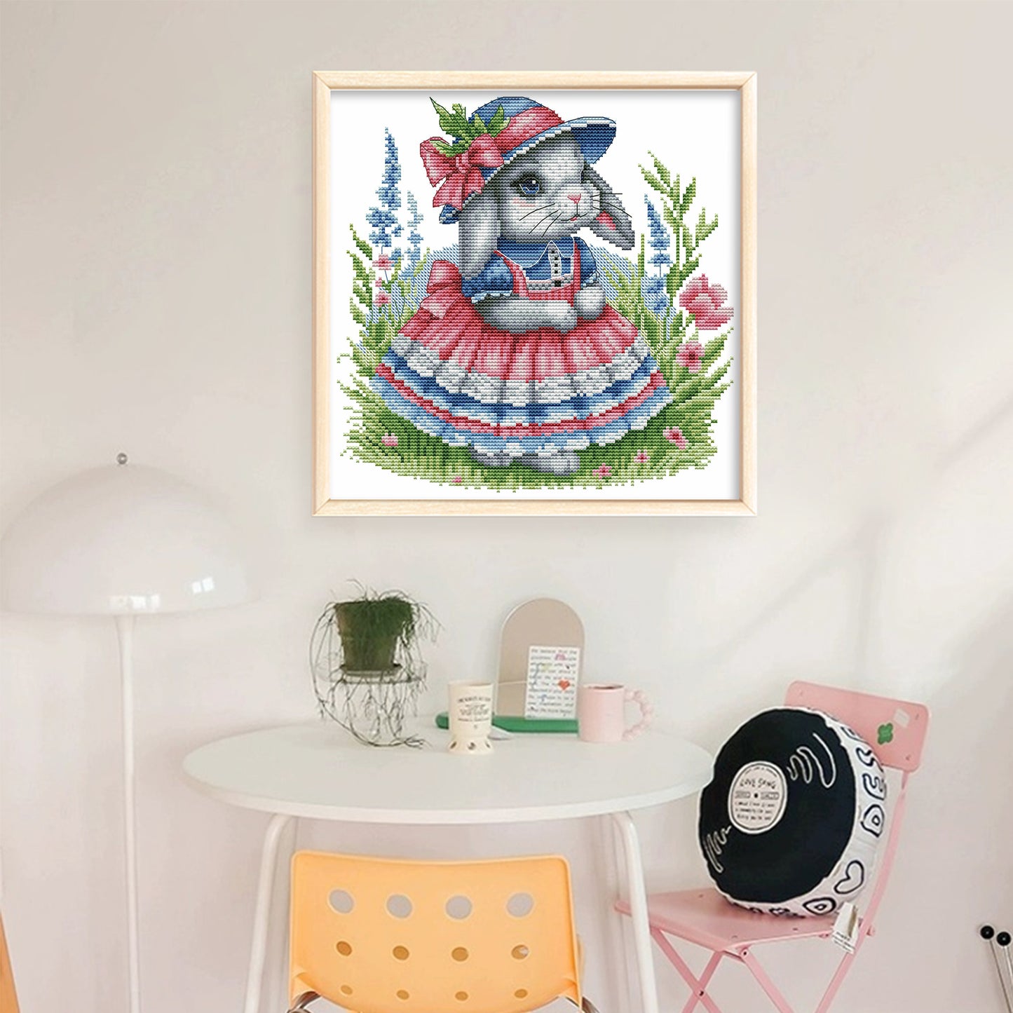 Lolita Bunny - Partial 14CT Stamped Cross Stitch 30x30CM - Joy Sunday Backstitch