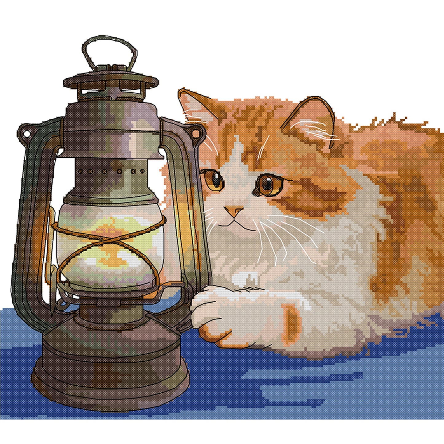 Orange Cat And Kerosene Lamp - Partial 14CT Stamped Cross Stitch 42x38CM - Joy Sunday Backstitch