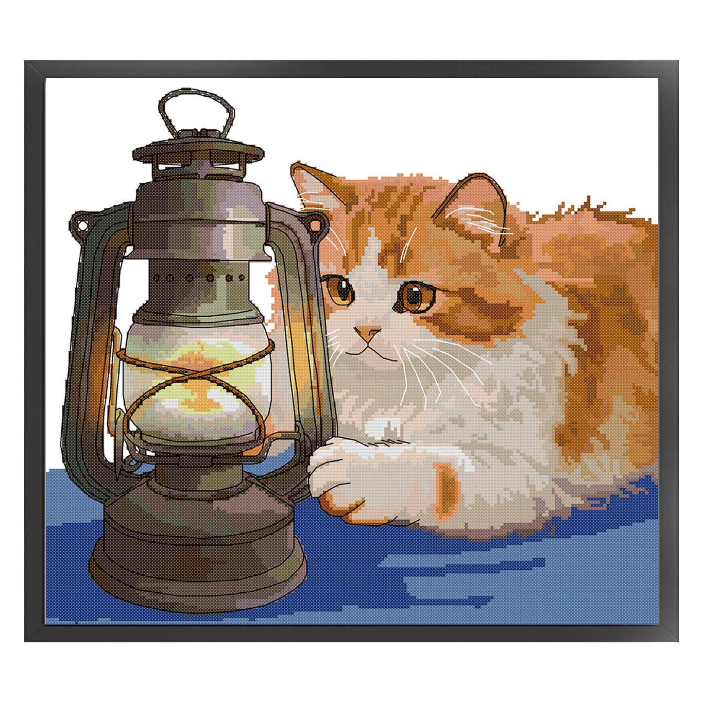 Orange Cat And Kerosene Lamp - Partial 14CT Stamped Cross Stitch 42x38CM - Joy Sunday Backstitch