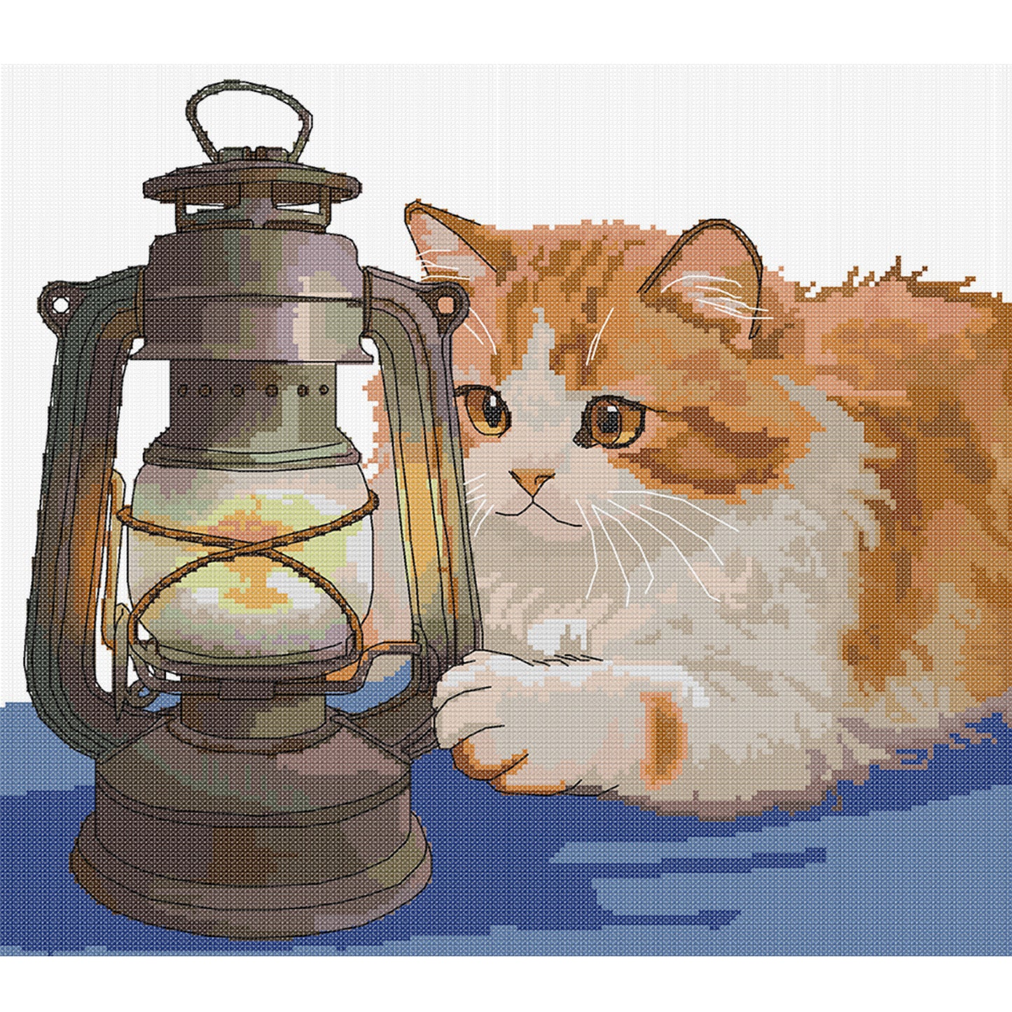 Orange Cat And Kerosene Lamp - Partial 14CT Stamped Cross Stitch 42x38CM - Joy Sunday Backstitch