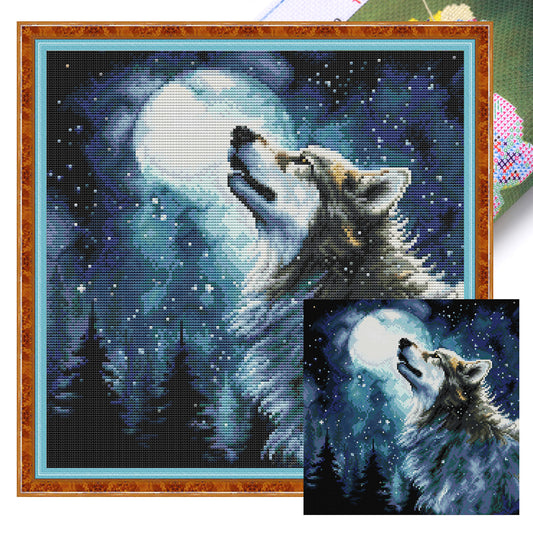 Wolfskönig in verschneiter Nacht - Vollständiges 14CT gestempeltes Kreuzstich-Set 34x34CM - Joy Sunday