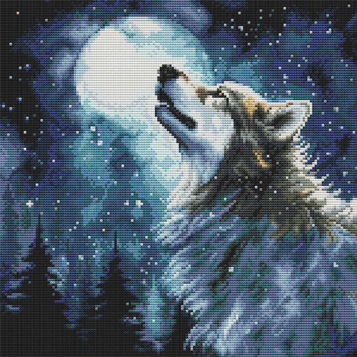 Wolf King On Snowy Night - Full 14CT Stamped Cross Stitch 34x34CM - Joy Sunday