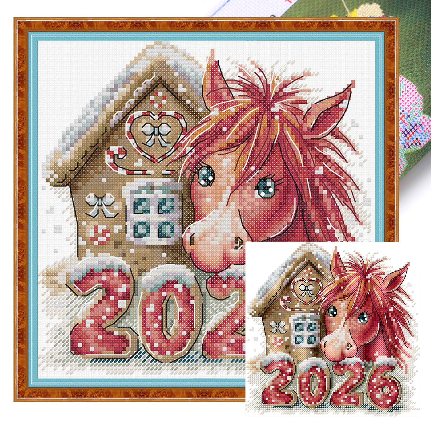 Happy Year Of The Horse - Partial 14CT Stamped Cross Stitch 20x20CM - Joy Sunday Backstitch+Half Cross Stitch