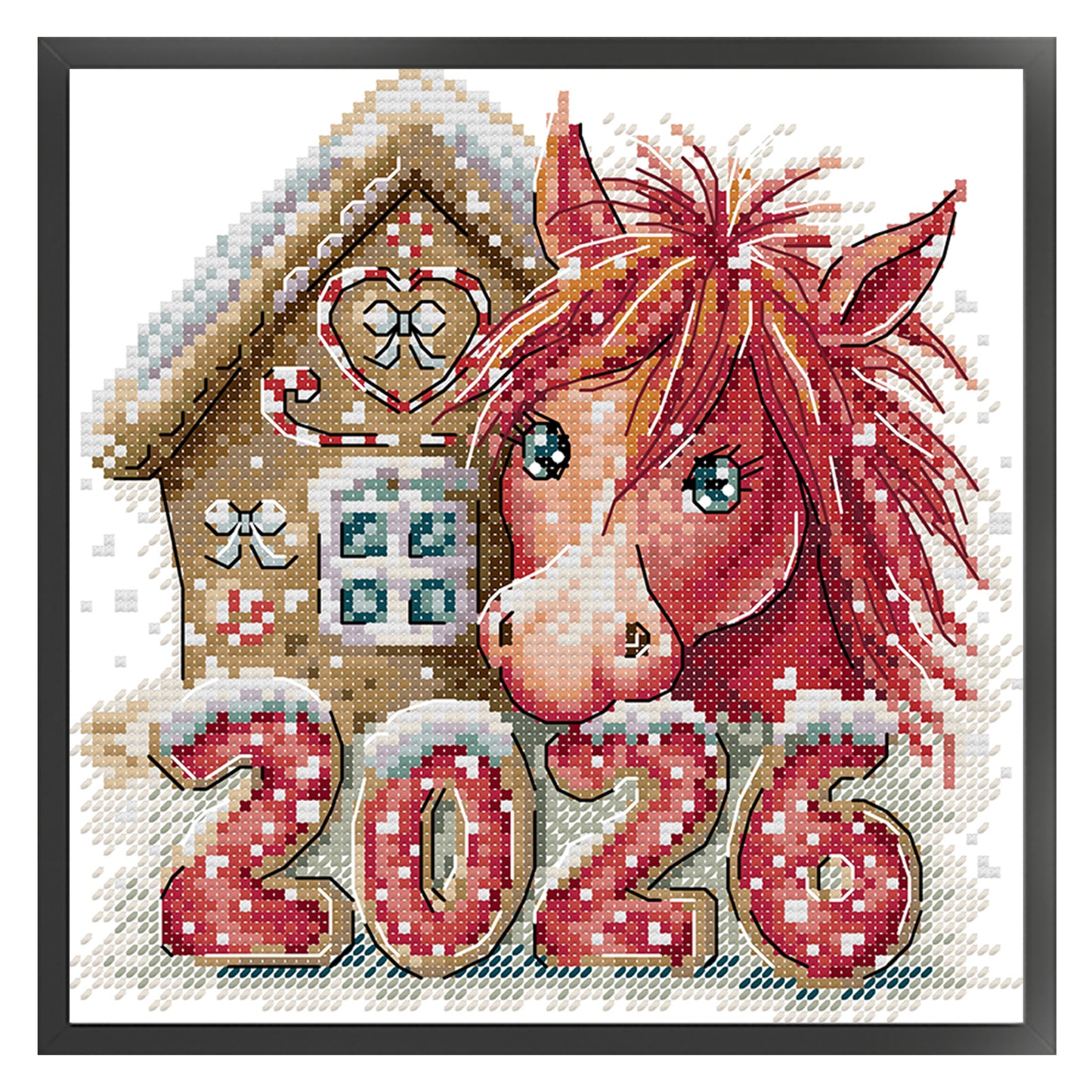Happy Year Of The Horse - Partial 14CT Stamped Cross Stitch 20x20CM - Joy Sunday Backstitch+Half Cross Stitch