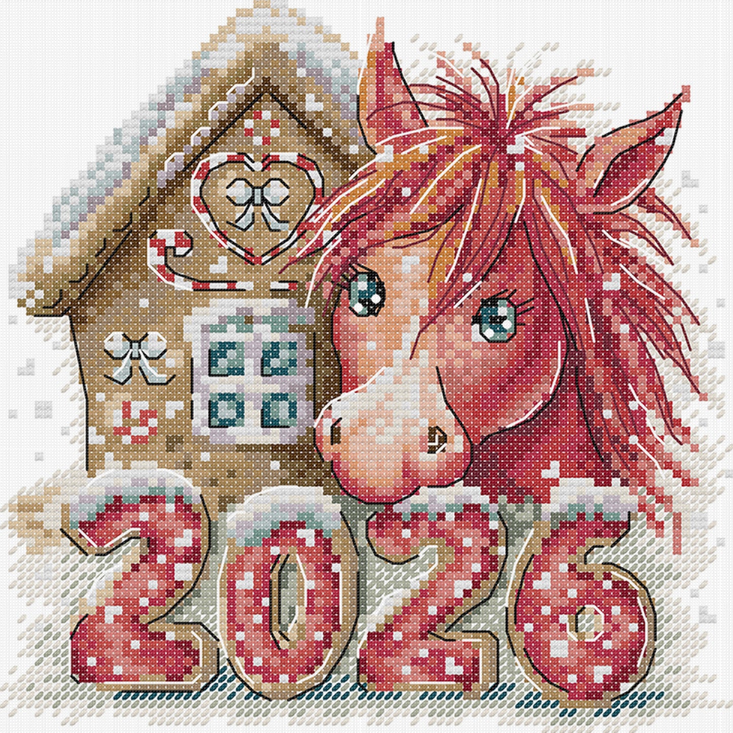 Happy Year Of The Horse - Partial 14CT Stamped Cross Stitch 20x20CM - Joy Sunday Backstitch+Half Cross Stitch