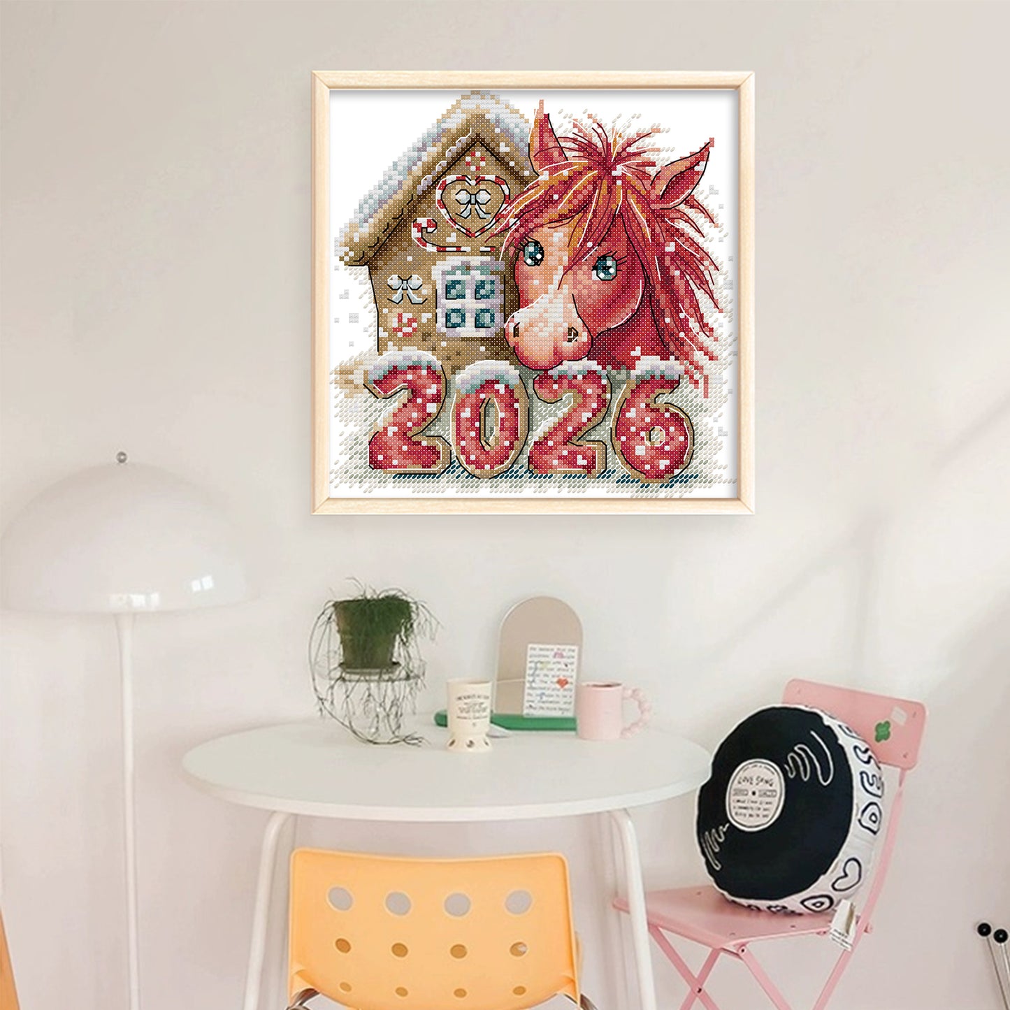 Happy Year Of The Horse - Partial 14CT Stamped Cross Stitch 20x20CM - Joy Sunday Backstitch+Half Cross Stitch