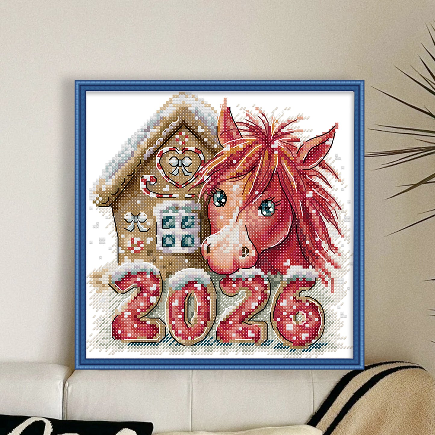 Happy Year Of The Horse - Partial 14CT Stamped Cross Stitch 20x20CM - Joy Sunday Backstitch+Half Cross Stitch