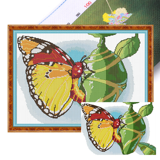 Breaking Cocoon Into Butterfly - Partial 14CT Stamped Cross Stitch 40x31CM - Joy Sunday Backstitch+Half Cross Stitch