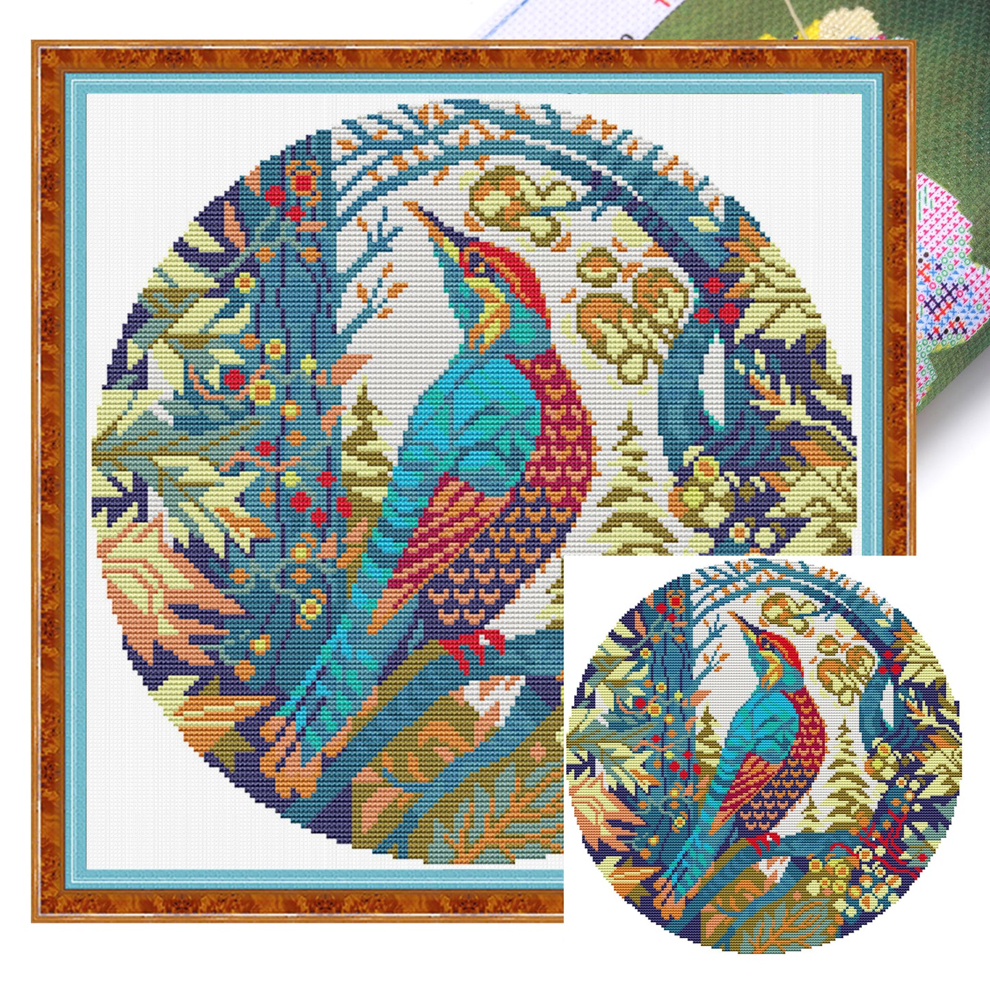 Woodpecker - Partial 14CT Stamped Cross Stitch 35x35CM - Joy Sunday