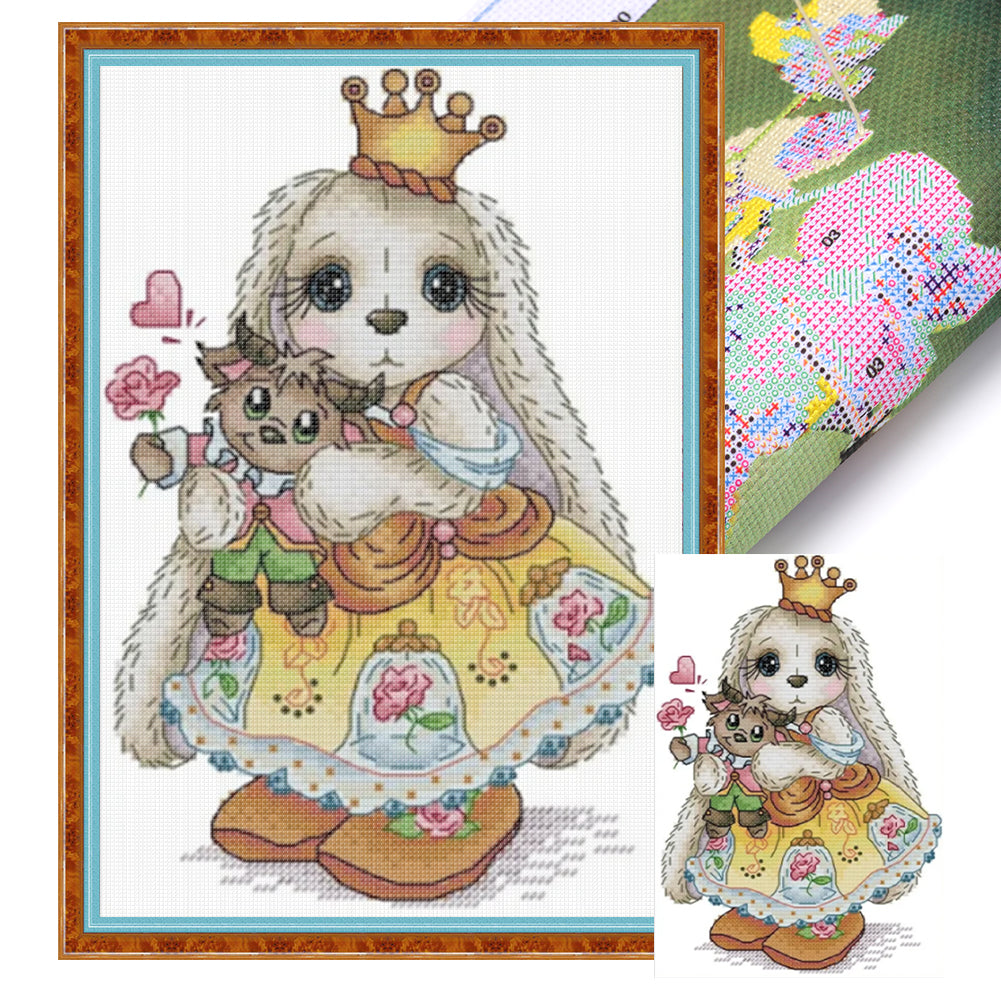 Long-Eared Bunny - Partial 14CT Stamped Cross Stitch 18x27CM - Joy Sunday Backstitch+Half Cross Stitch