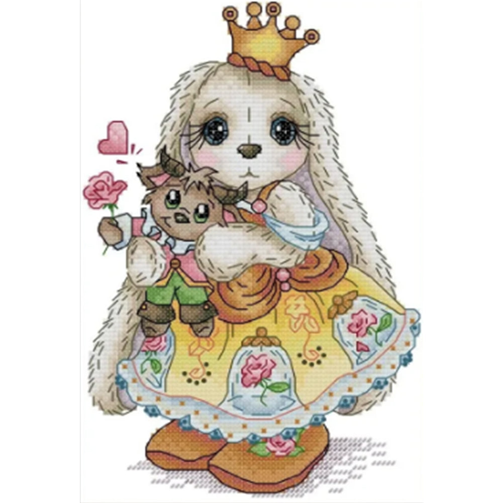 Long-Eared Bunny - Partial 14CT Stamped Cross Stitch 18x27CM - Joy Sunday Backstitch+Half Cross Stitch