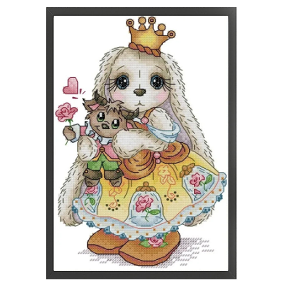 Long-Eared Bunny - Partial 14CT Stamped Cross Stitch 18x27CM - Joy Sunday Backstitch+Half Cross Stitch