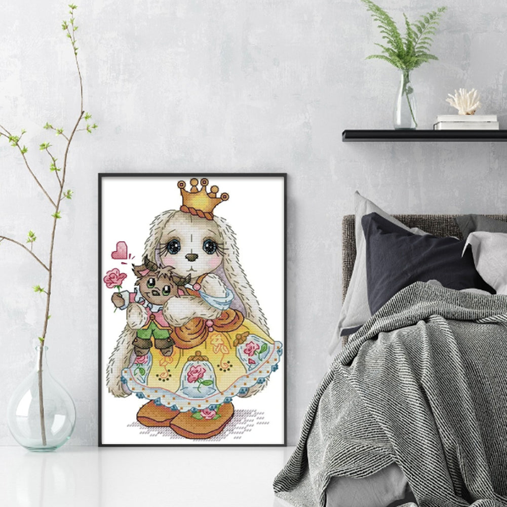 Long-Eared Bunny - Partial 14CT Stamped Cross Stitch 18x27CM - Joy Sunday Backstitch+Half Cross Stitch