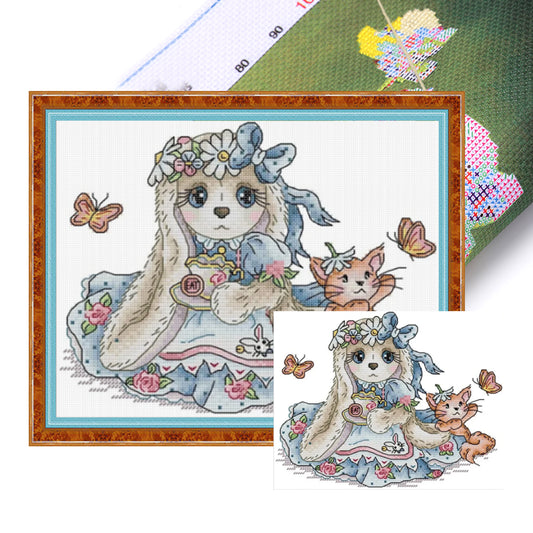 Long-Eared Bunny - Partial 14CT Stamped Cross Stitch 26x20CM - Joy Sunday Backstitch+Half Cross Stitch