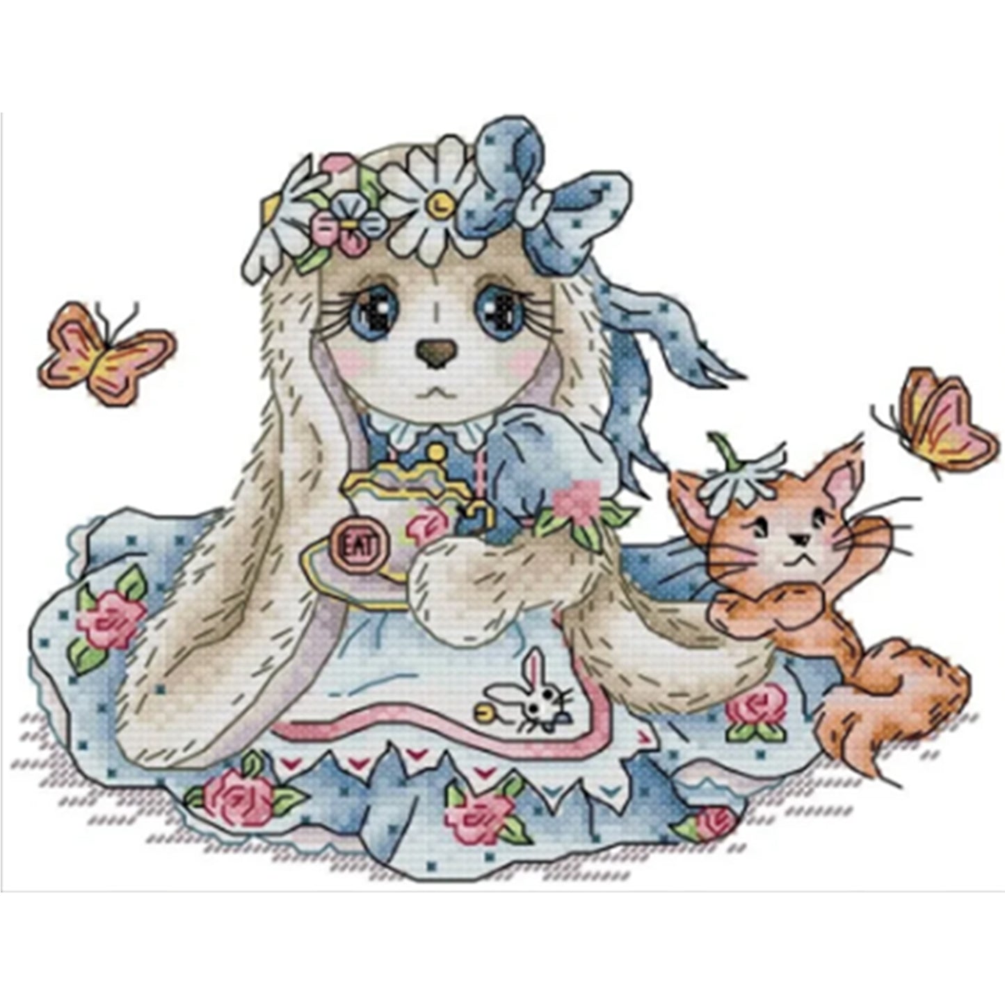 Long-Eared Bunny - Partial 14CT Stamped Cross Stitch 26x20CM - Joy Sunday Backstitch+Half Cross Stitch