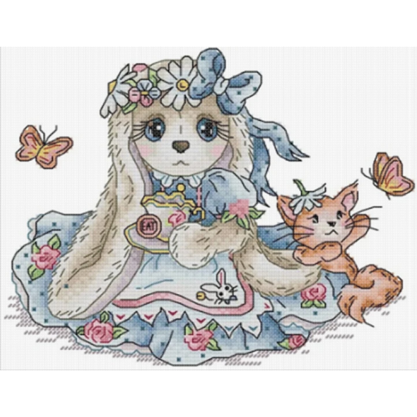 Long-Eared Bunny - Partial 14CT Stamped Cross Stitch 26x20CM - Joy Sunday Backstitch+Half Cross Stitch