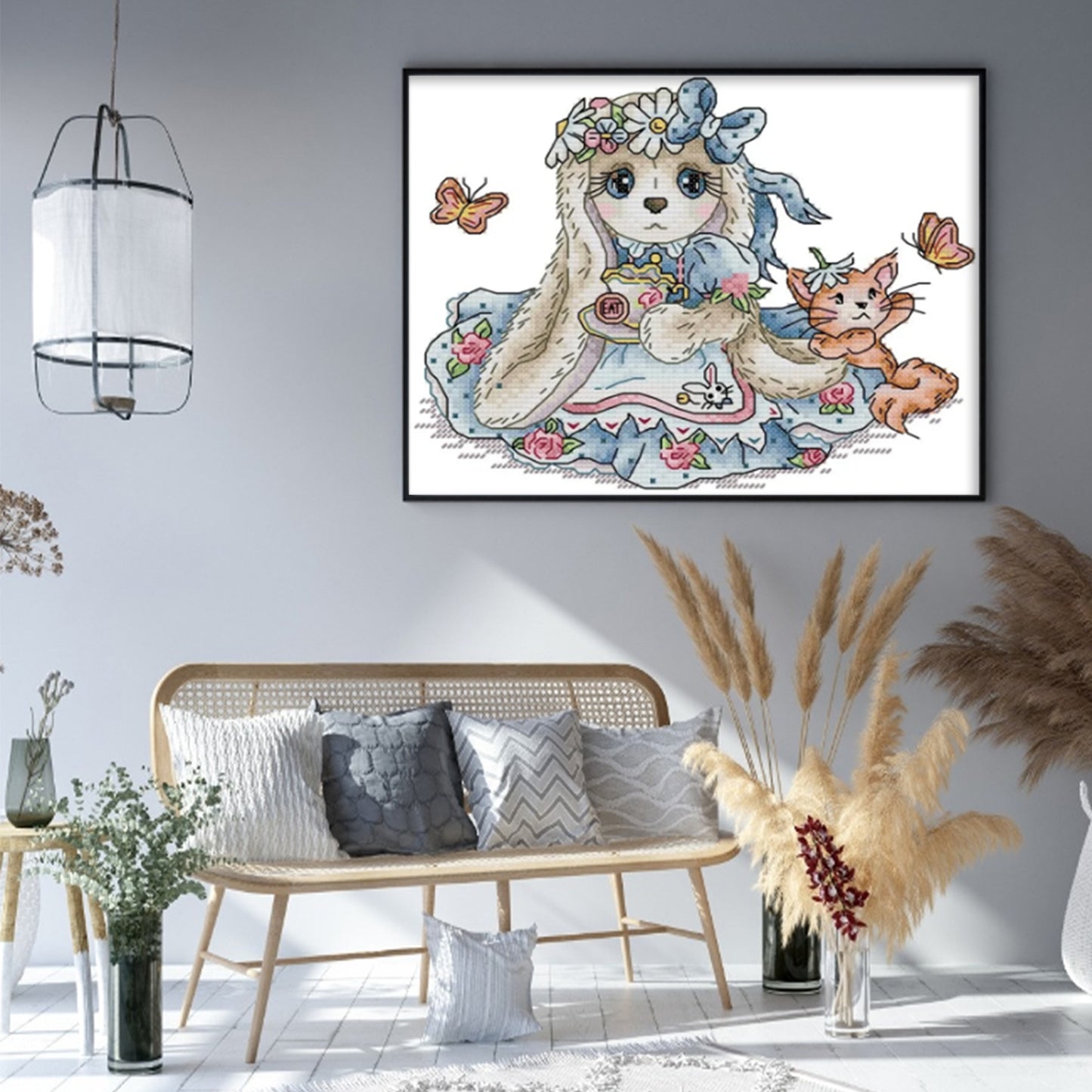 Long-Eared Bunny - Partial 14CT Stamped Cross Stitch 26x20CM - Joy Sunday Backstitch+Half Cross Stitch