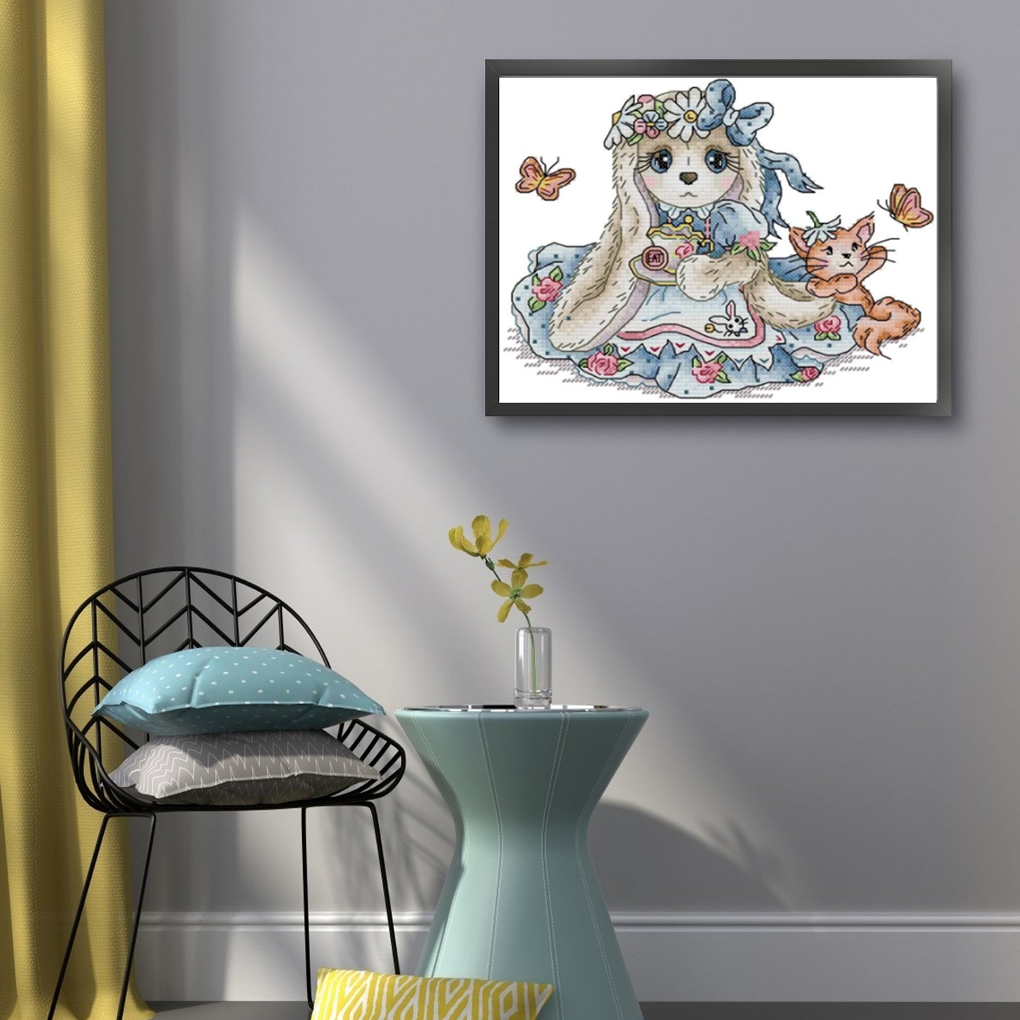 Long-Eared Bunny - Partial 14CT Stamped Cross Stitch 26x20CM - Joy Sunday Backstitch+Half Cross Stitch