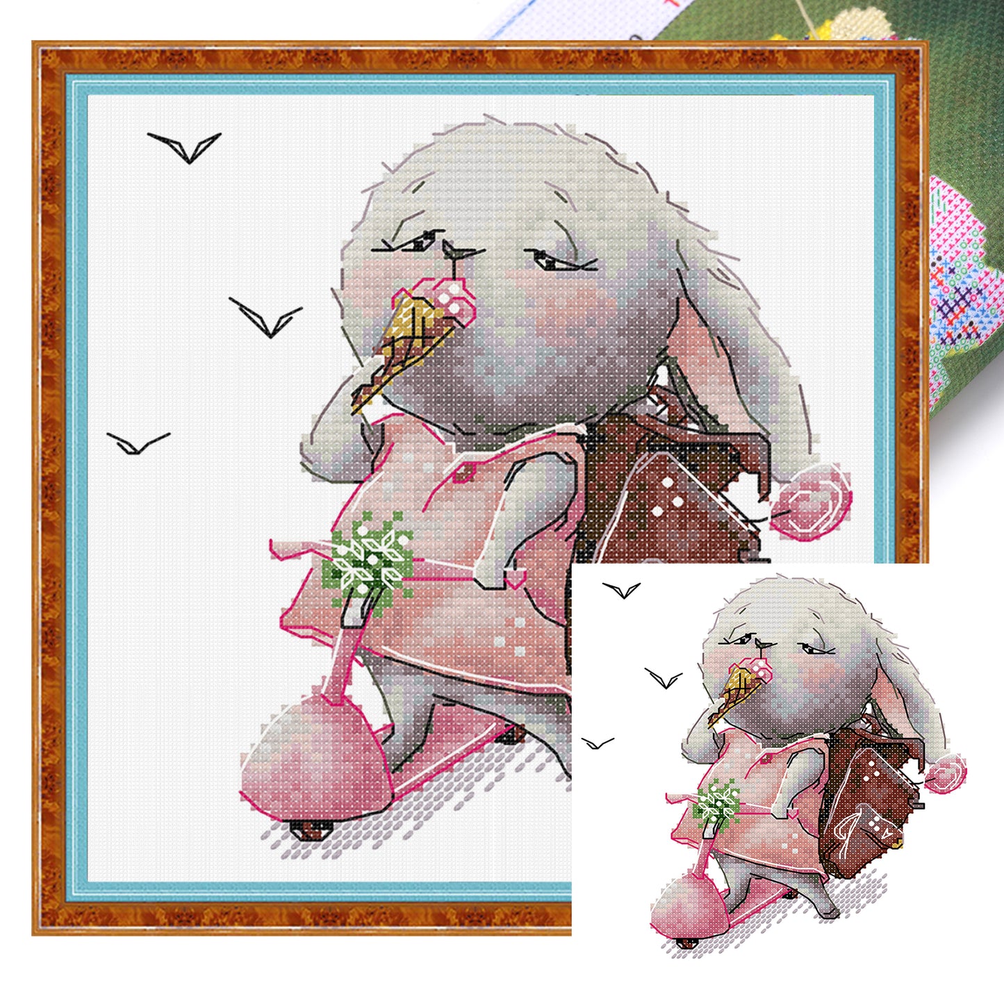 Skateboarding Bunny - Partial 14CT Stamped Cross Stitch 19x19CM - Joy Sunday