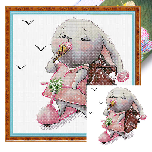 Skateboarding Bunny - Partial 14CT Stamped Cross Stitch 19x19CM - Joy Sunday