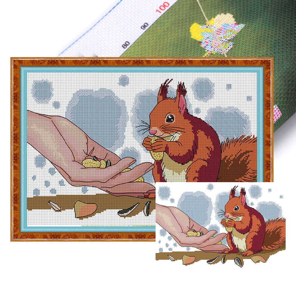 Cute Squirrel - Partial 14CT Stamped Cross Stitch 41x28CM - Joy Sunday Backstitch+Half Cross Stitch