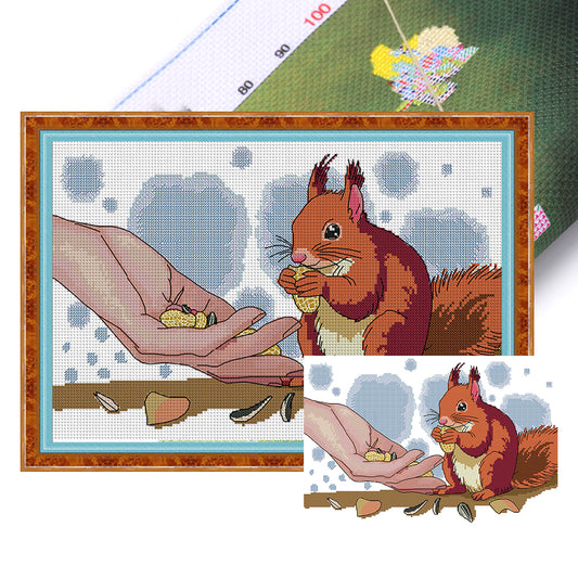 Cute Squirrel - Partial 14CT Stamped Cross Stitch 41x28CM - Joy Sunday Backstitch+Half Cross Stitch