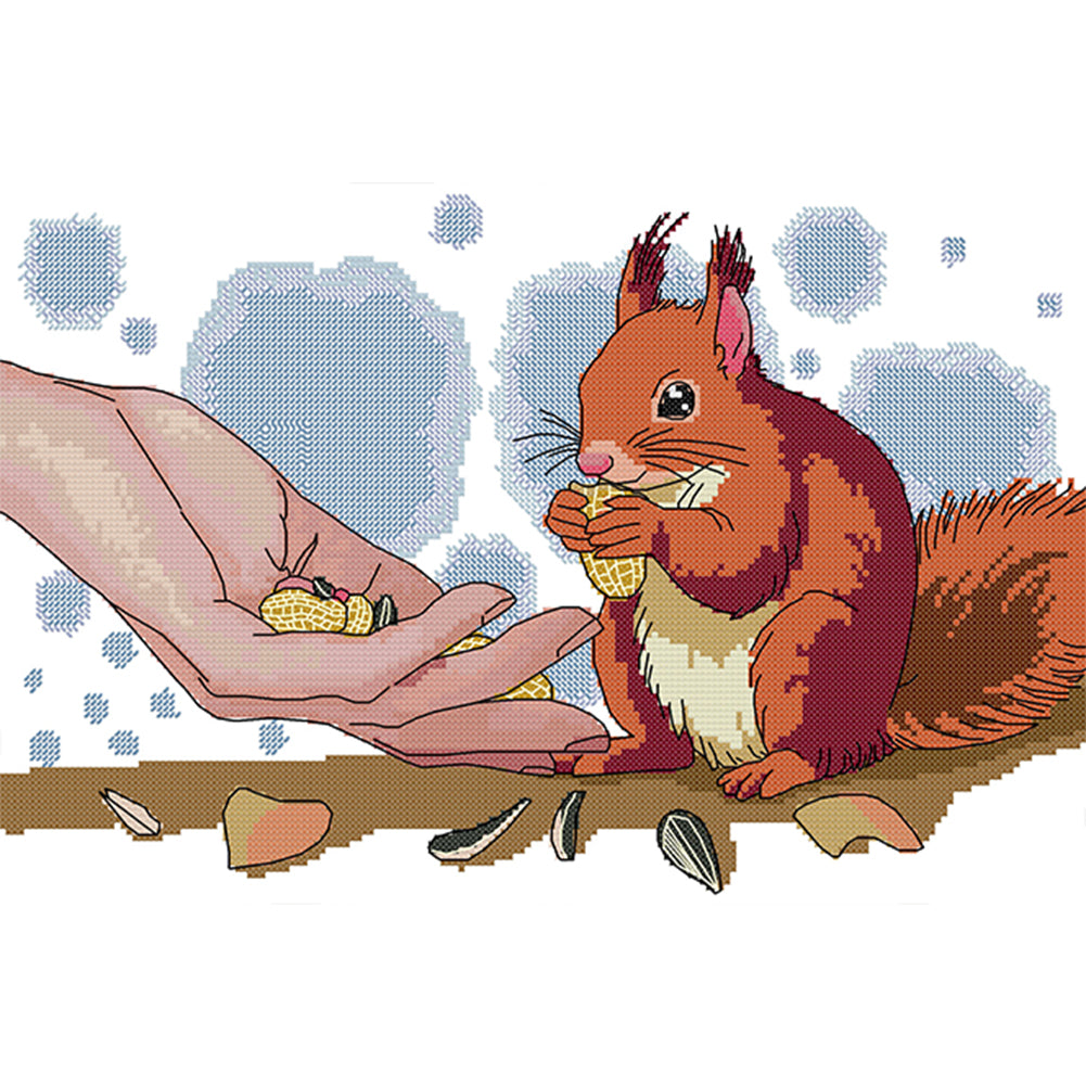 Cute Squirrel - Partial 14CT Stamped Cross Stitch 41x28CM - Joy Sunday Backstitch+Half Cross Stitch
