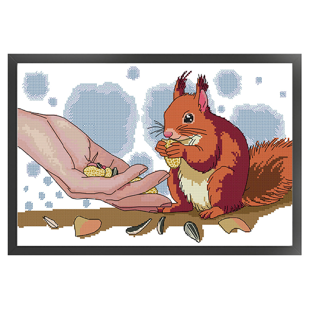 Cute Squirrel - Partial 14CT Stamped Cross Stitch 41x28CM - Joy Sunday Backstitch+Half Cross Stitch