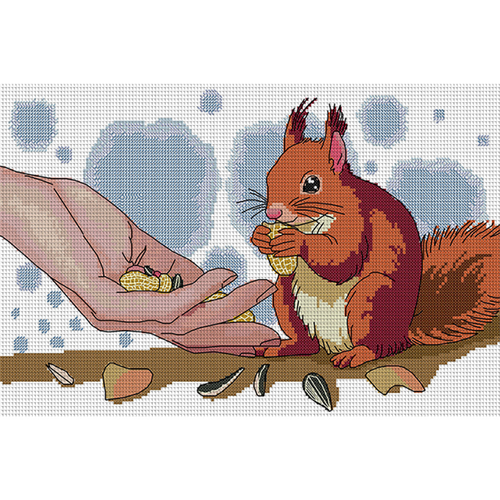 Cute Squirrel - Partial 14CT Stamped Cross Stitch 41x28CM - Joy Sunday Backstitch+Half Cross Stitch