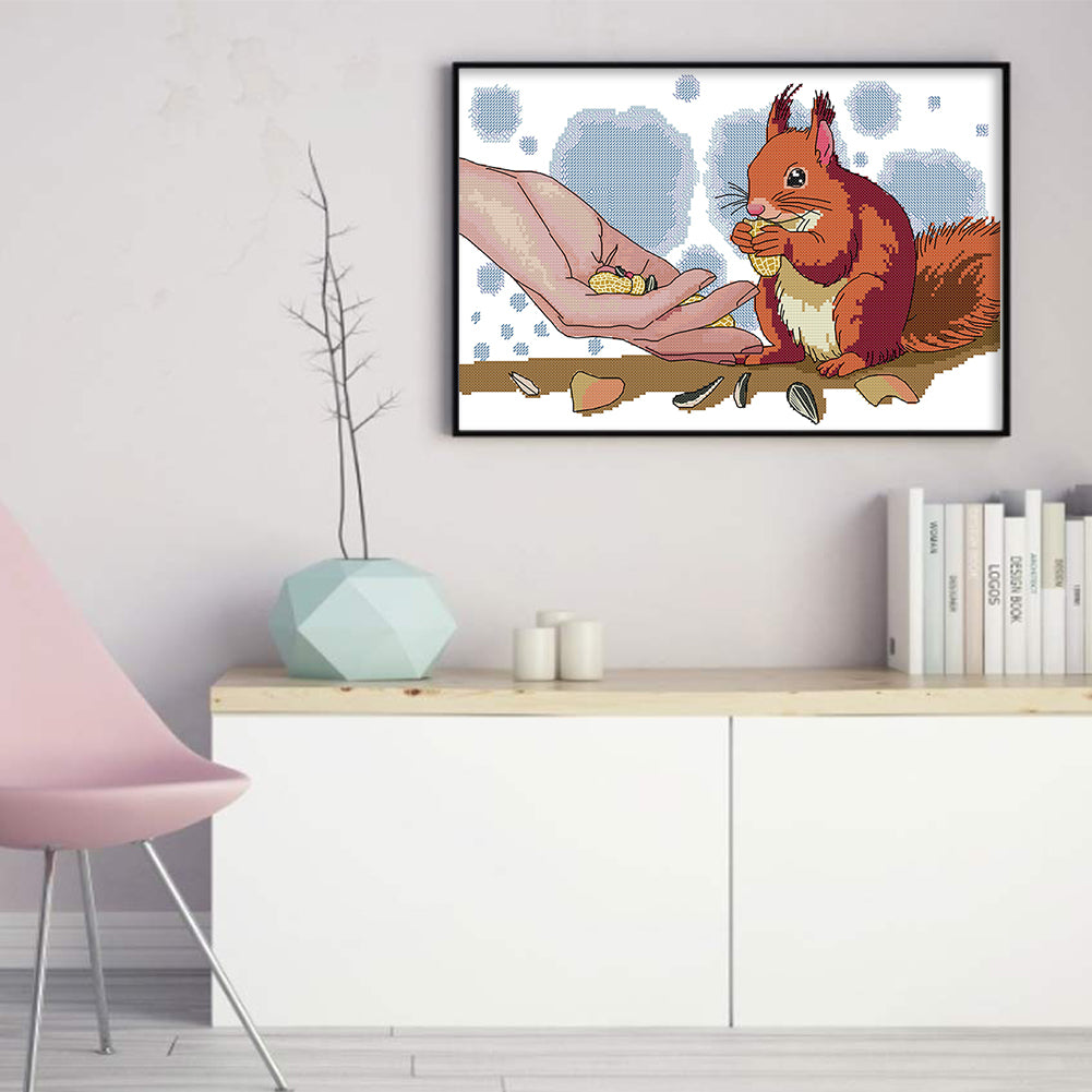 Cute Squirrel - Partial 14CT Stamped Cross Stitch 41x28CM - Joy Sunday Backstitch+Half Cross Stitch