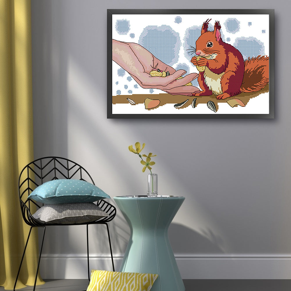 Cute Squirrel - Partial 14CT Stamped Cross Stitch 41x28CM - Joy Sunday Backstitch+Half Cross Stitch