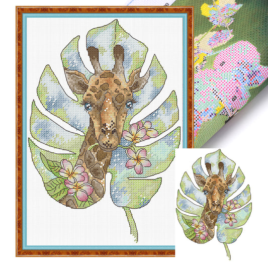 Giraffe - Partial 14CT Stamped Cross Stitch 21x30CM - Joy Sunday Backstitch+Half Cross Stitch